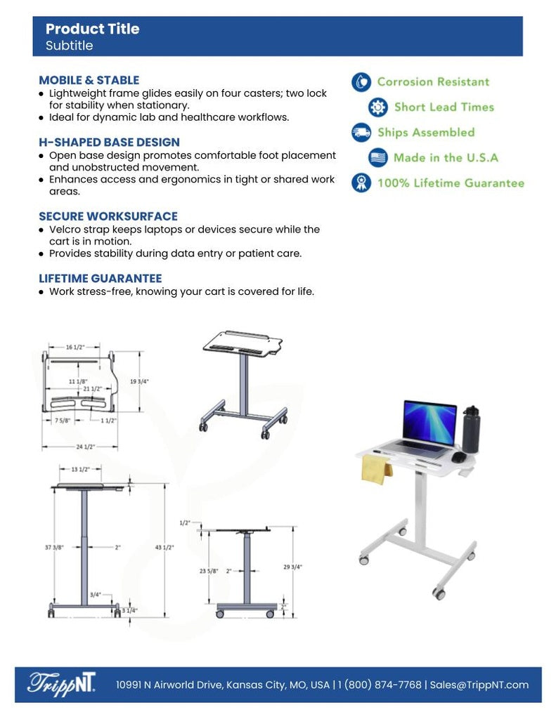 TrippNT 53981 Height Adjustable Cart Laboratory Lifestyle Environment