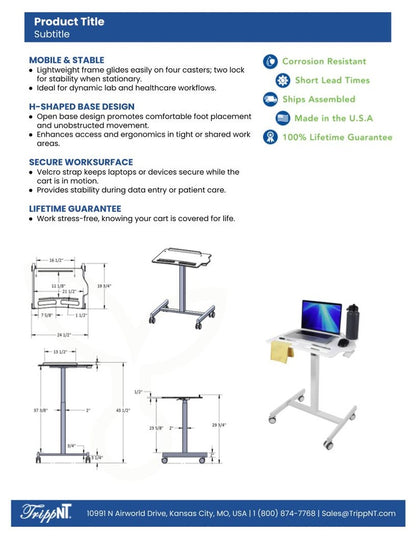 TrippNT 53981 Height Adjustable Cart Laboratory Lifestyle Environment