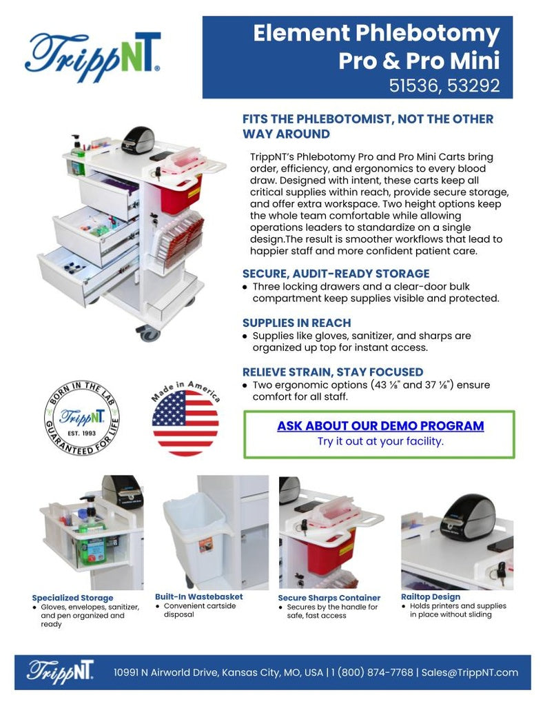 TrippNT 51536 Phlebotomy Pro Cart Hospital Lifestyle Shot Patient Room