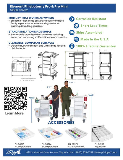 TrippNT 53292 Phlebotomy Pro Mini Cart Phlebotomist Workflow Environment
