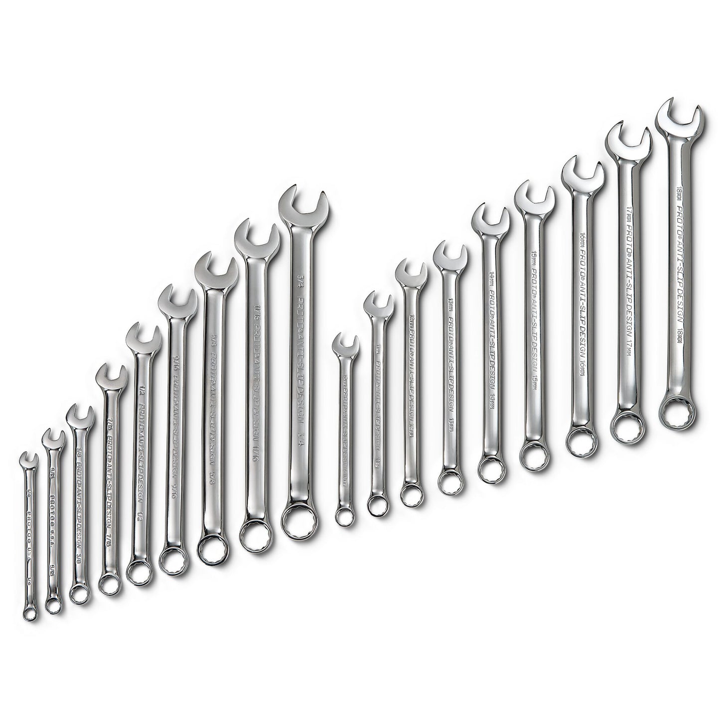Proto J1200CS — 12-Point Satin Combination ASD Wrench Set (18 pc.) J1200CS