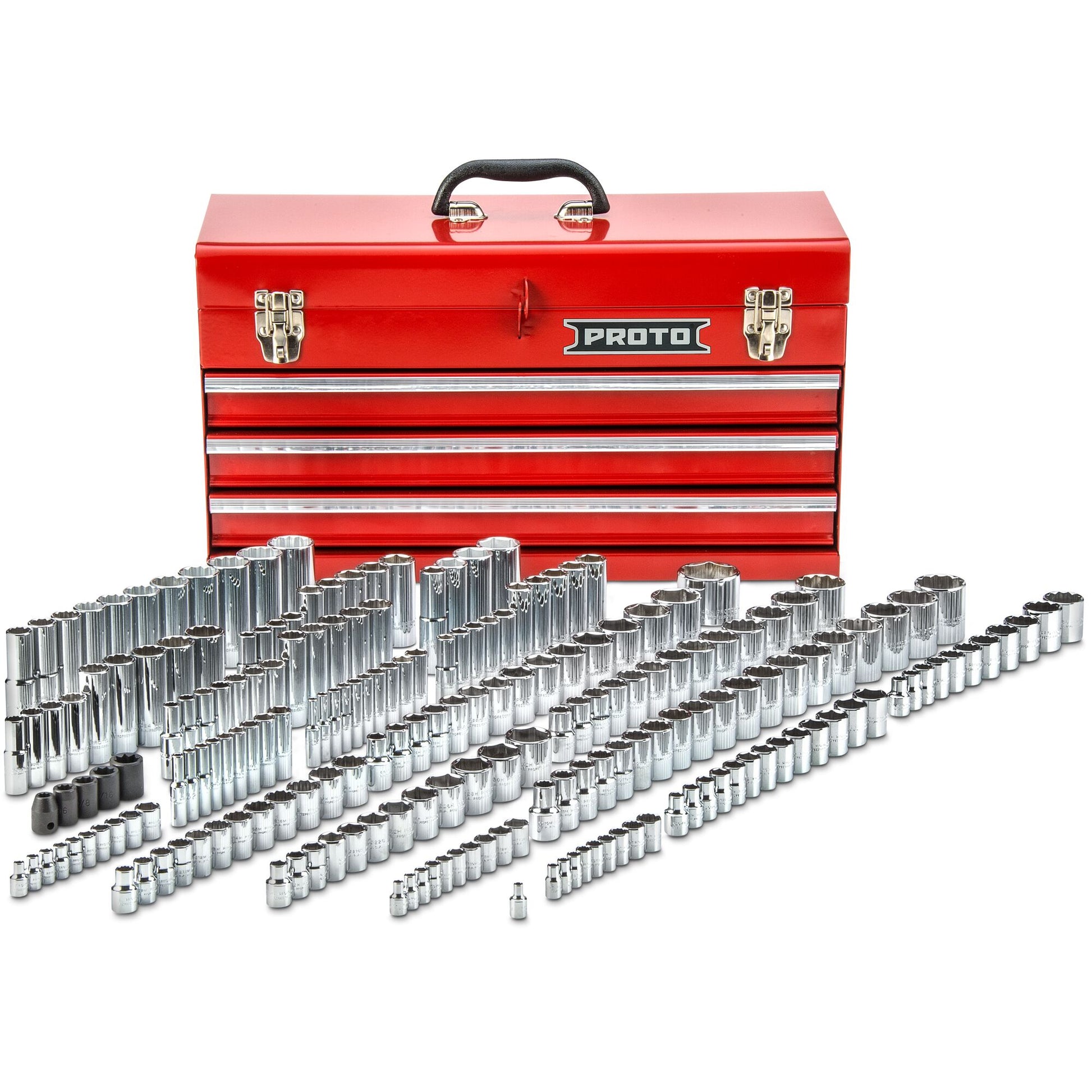 Proto 1/4 in., 3/8 in., 1/2 in. Drive 6/8/12-Point Socket Set With Top Chest (205 pc.) J47216-1