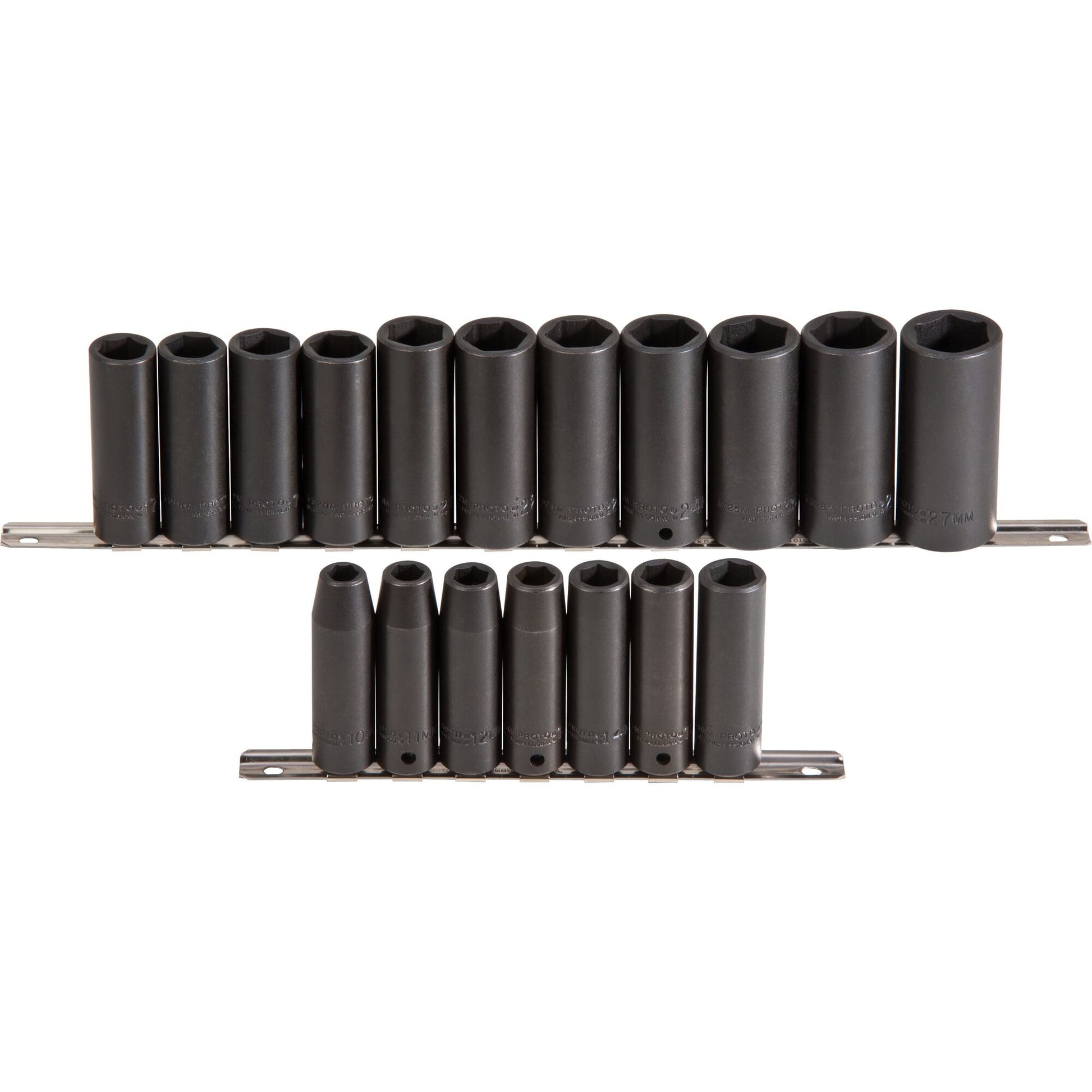 Proto J72149M — 1/2 in. Drive 6-Point Metric Deep Impact Socket Set (18 pc.) J72149M