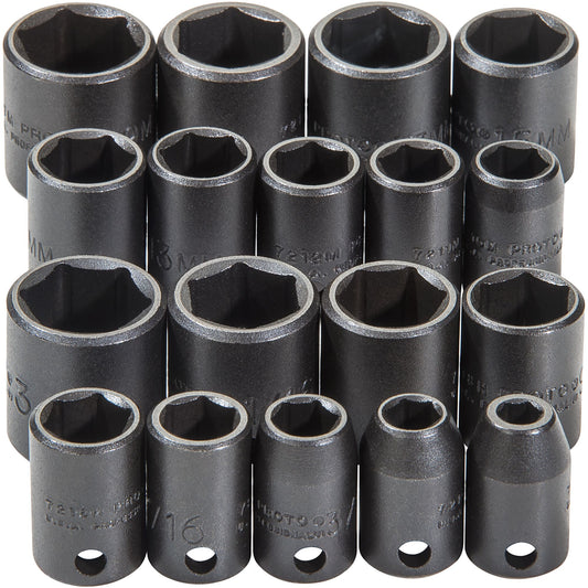 Proto J72230 — 3/8 in. Drive 6-Point Impact Socket Set (18 pc.) J72230