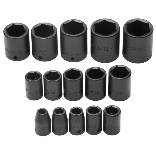 Proto J74104 — 1/2 in. Drive 6-Point Impact Socket Set (15 pc.) J74104