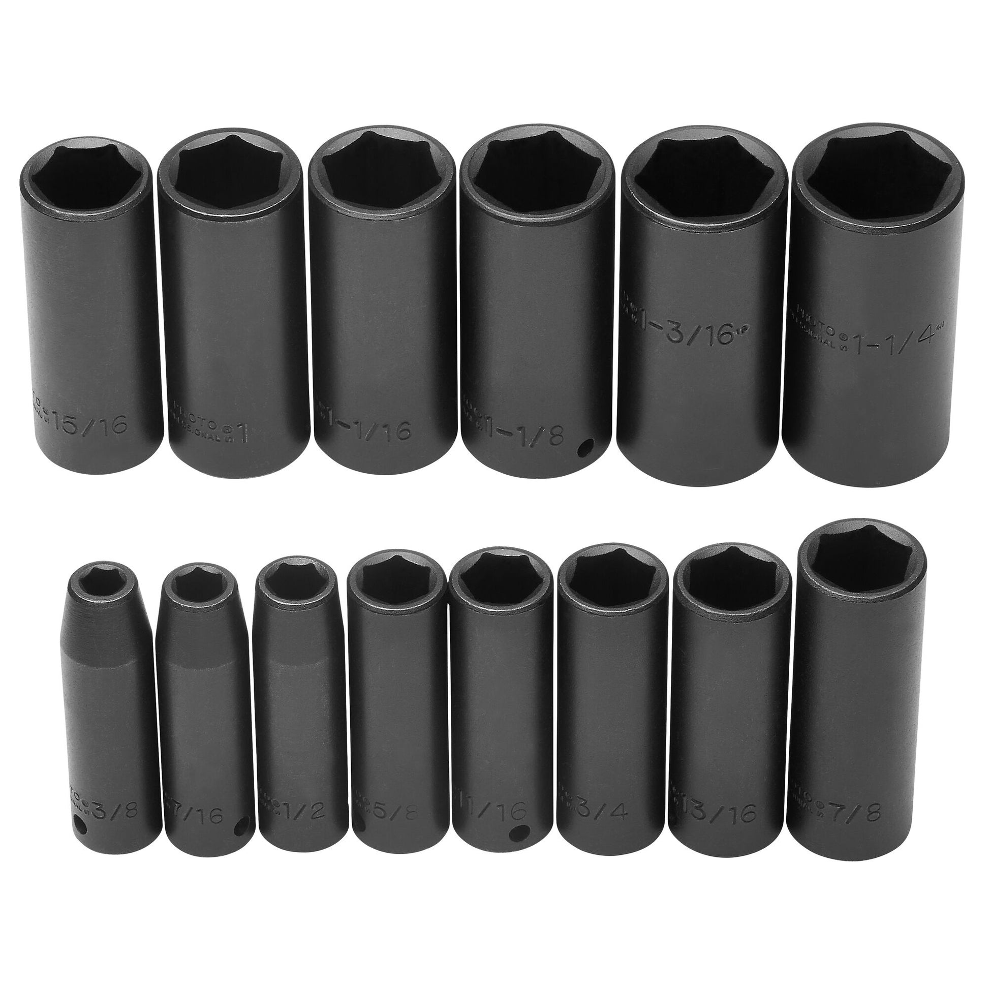 Proto J74114 — 1/2 in. Drive 6-Point Black Oxide Velocity Deep Impact Socket Set (15 pc.) J74114