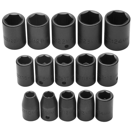 Proto J74204 — 1/2 in. Drive 6-Point Metric Impact Socket Set (15 pc.) J74204