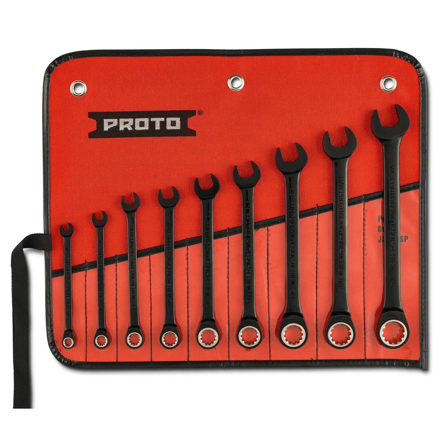 Proto JSCR-9S — Black Chrome Non-Reversible Ratcheting Combination Spline Wrench Set (9 pc.) JSCR-9S