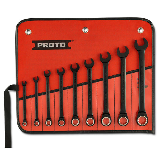 Proto JSCR-9S — Black Chrome Non-Reversible Ratcheting Combination Spline Wrench Set (9 pc.) JSCR-9S