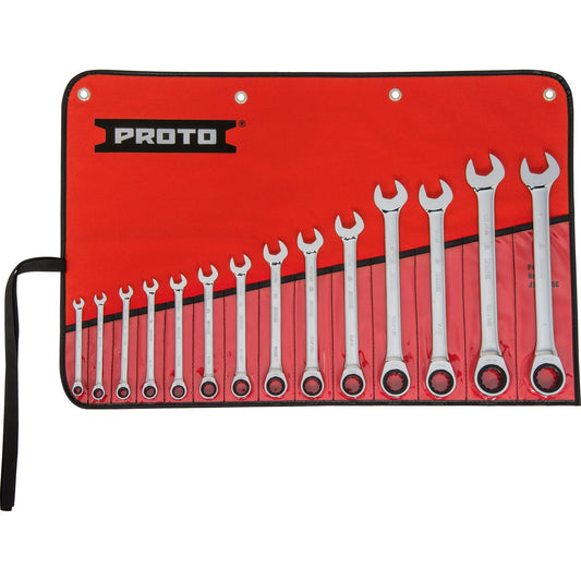 Proto JSCRT-14S — 12-Point Full Polish Non-Reversible Ratcheting Combination Wrench Set (14 pc.) JSCRT-14S