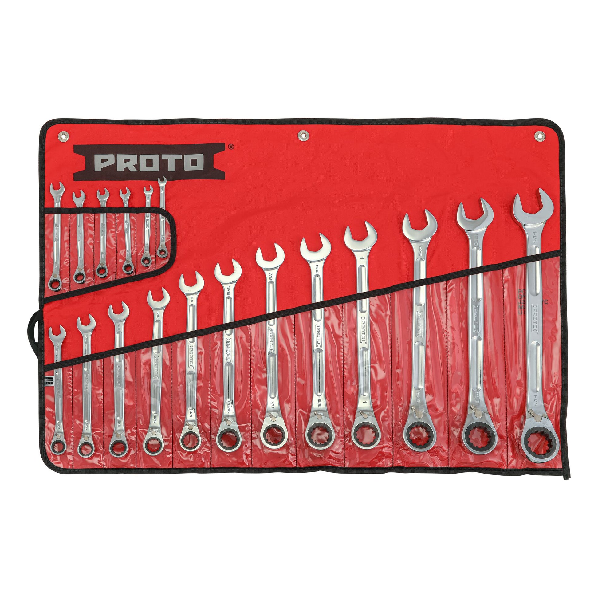 Proto JSCV-18SB — Full Polish Reversible Ratcheting Combination Spline Wrench Set (18 pc.) JSCV-18SB