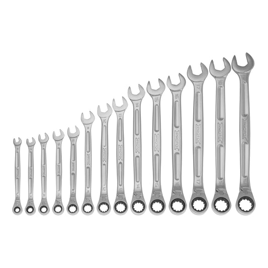 Proto JSCVM-14SB — Full Polish Metric Reversible Ratcheting Spline Combination Wrench Set (14 pc.) JSCVM-14SB