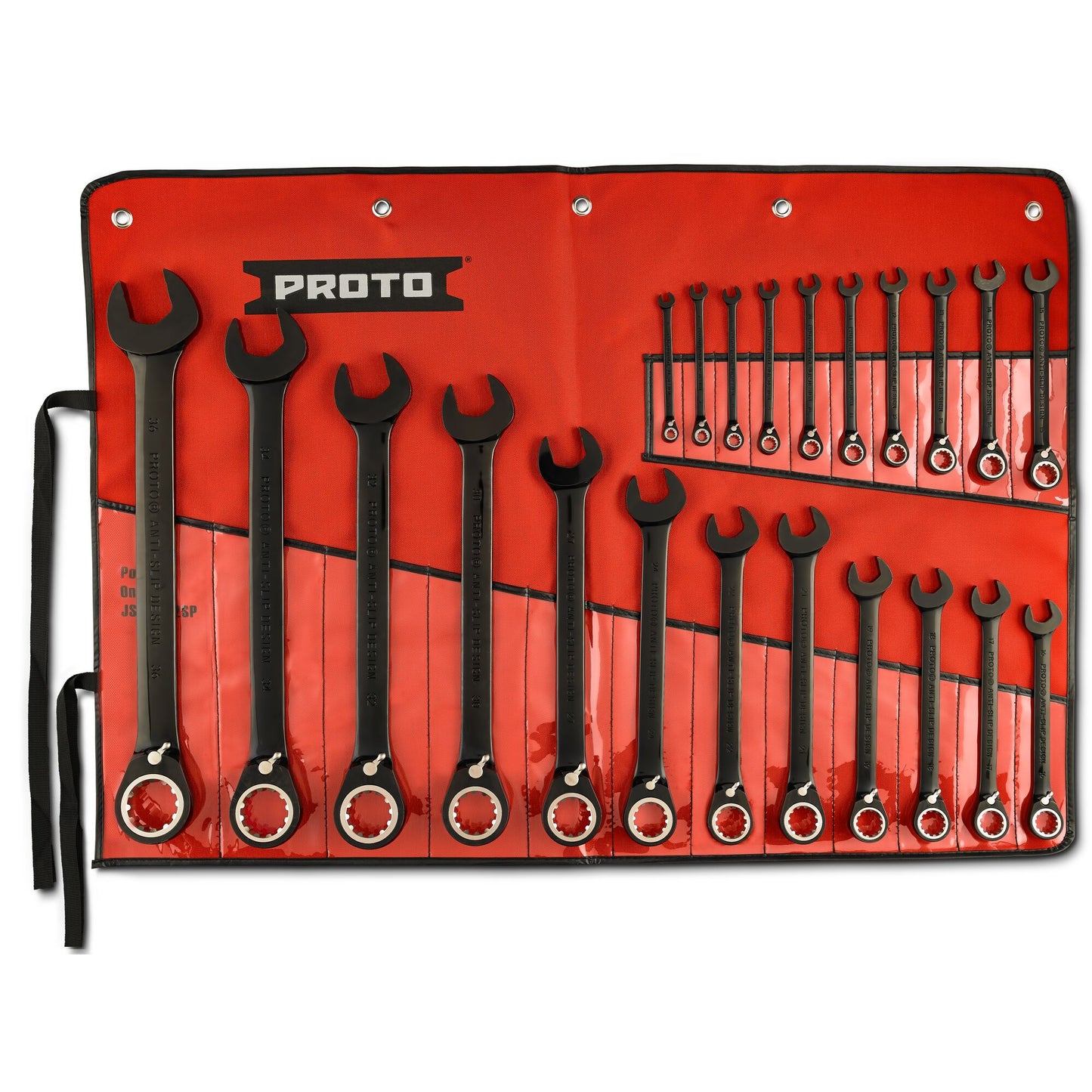 Proto JSCVM-22S — Velocity Black Chrome Reversible Ratcheting Combination Spline Wrench Set (22 pc.) JSCVM-22S