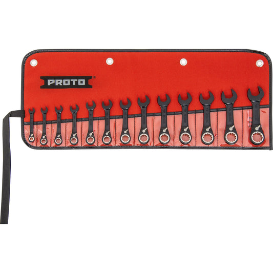 Proto JSCVMS-13S — Black Chrome Metric Combination Stubby Reversible Ratcheting Spline Wrench Set (13 pc.) JSCVMS-13S