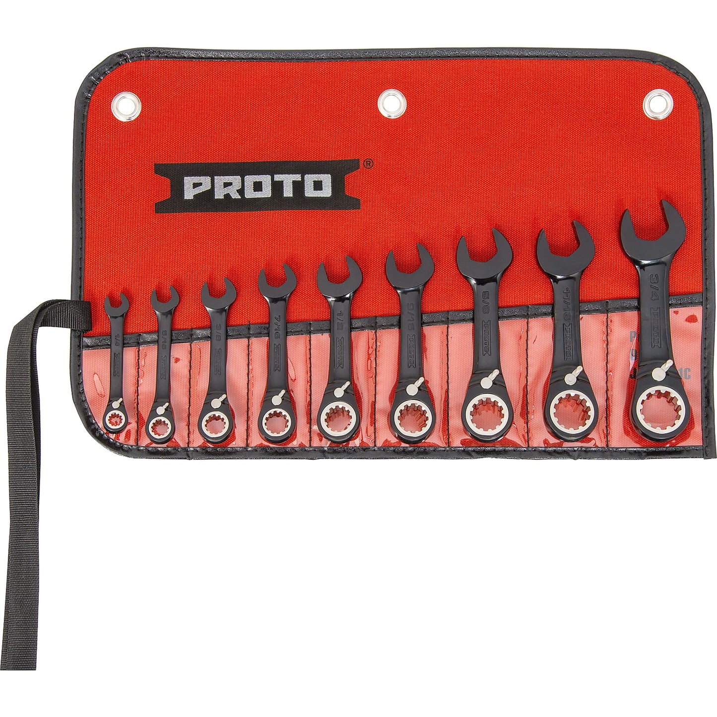 Proto JSCVS-9S — Velocity Black Chrome Combination Stubby Reversible Ratcheting Spline Wrench Set (9 pc.) JSCVS-9S