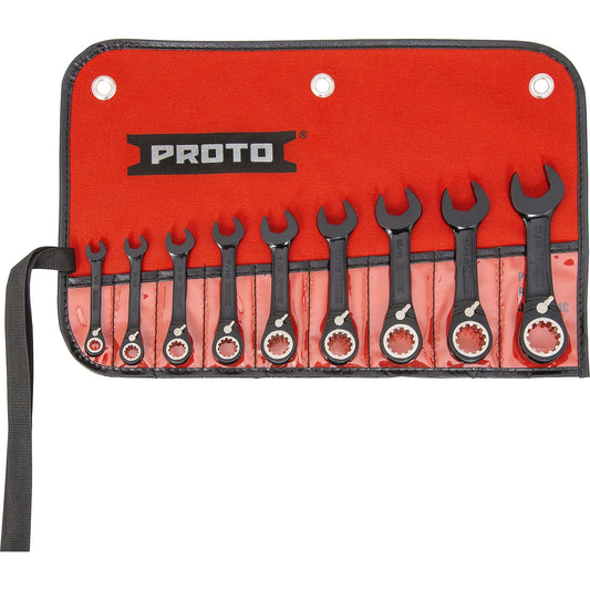 Proto JSCVS-9S — Velocity Black Chrome Combination Stubby Reversible Ratcheting Spline Wrench Set (9 pc.) JSCVS-9S