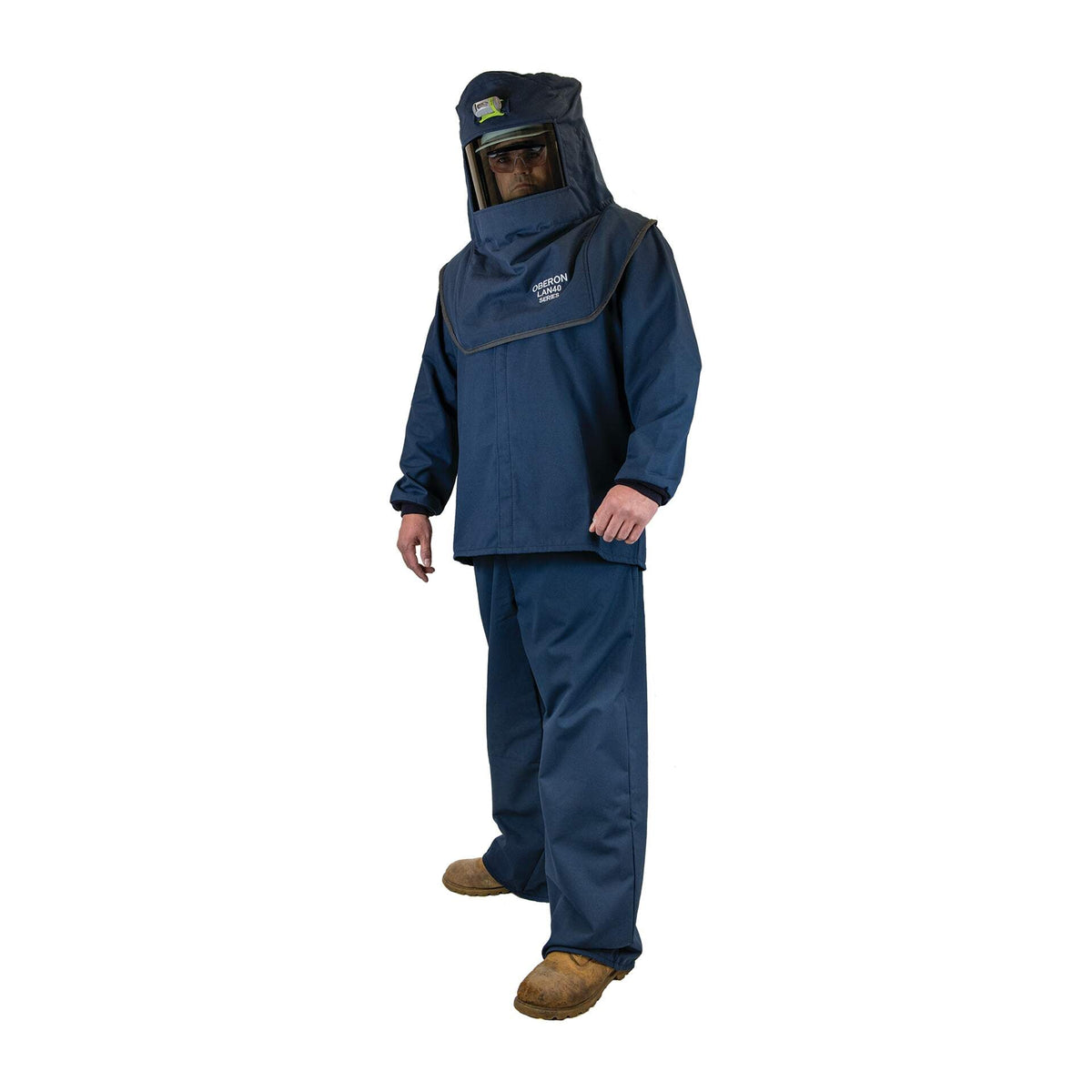 Oberon LAN 40 Cal Arc Flash Hood, Coat, and Bib Suit Set w/ LED and Vent