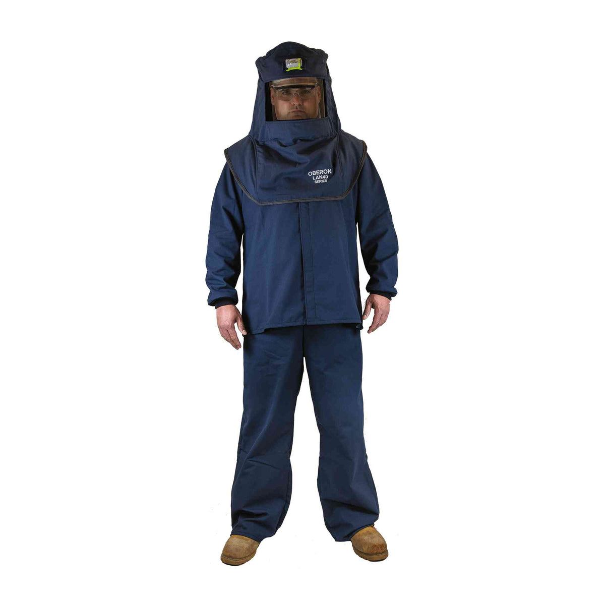 Oberon LAN 40 Cal Arc Flash Hood, Coat, and Bib Suit Set w/ LED and Vent with HVSL Hood Ventilation