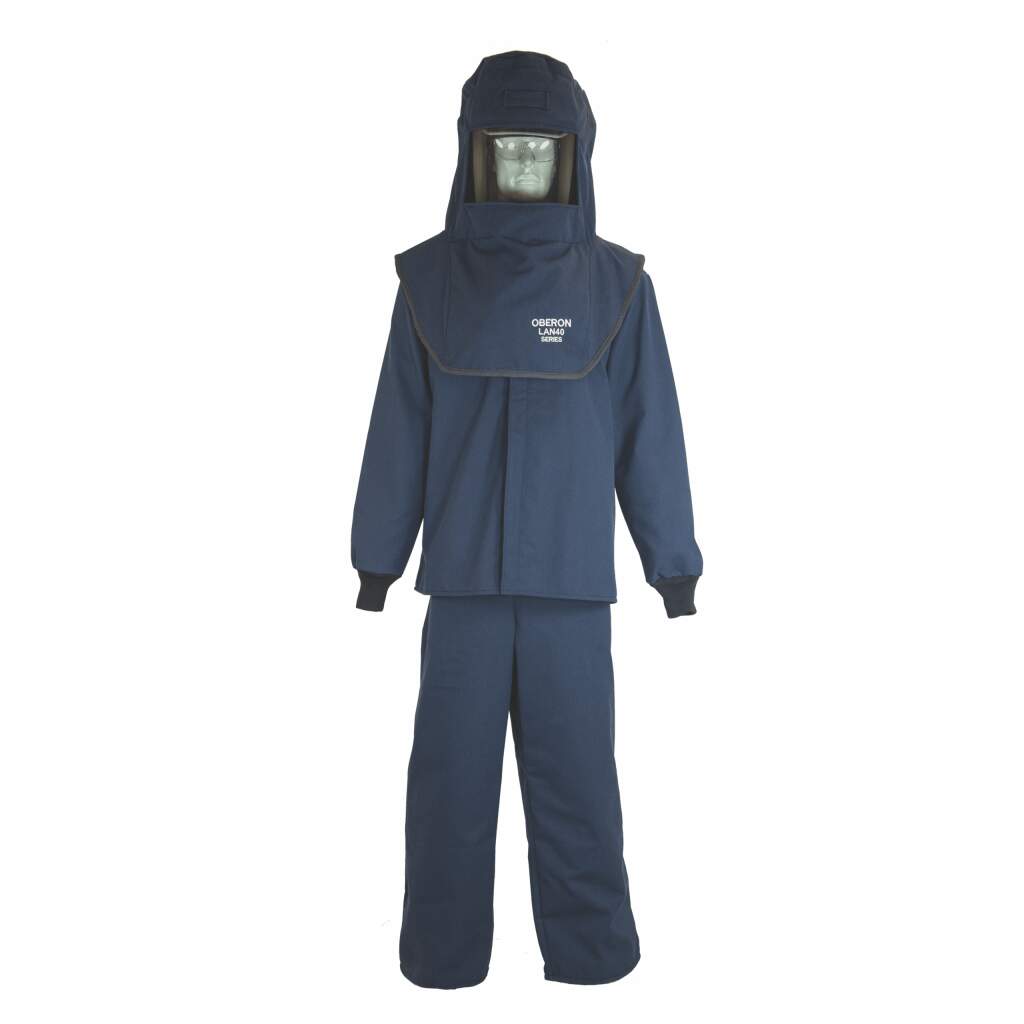 Oberon LAN 40 Cal Arc Flash Hood, Coat, and Bib Suit Set w/ LED and Vent with HVSL Hood Ventilation