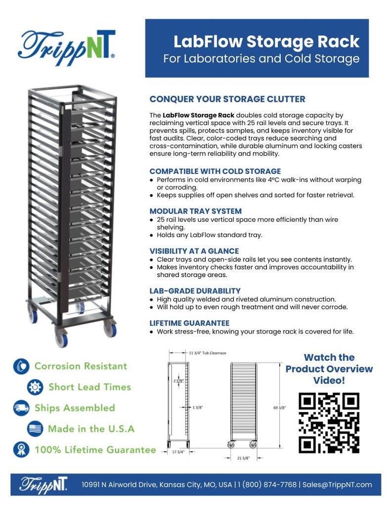 TrippNT 54092 LabFlow Storage Rack - Welded Aluminum Frame and Locking Caster Detail