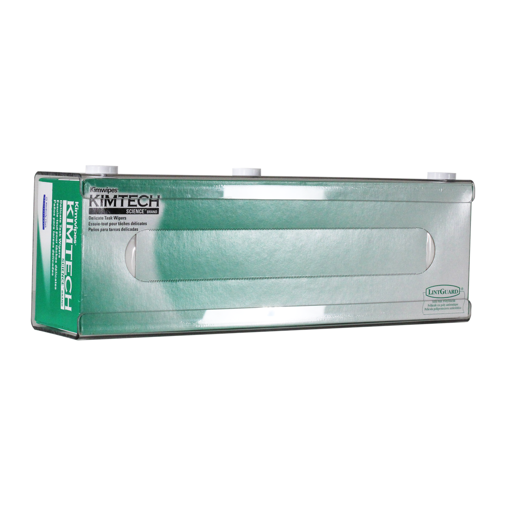 TrippNT 54013 — installation under wide metal bench shelf with large kimwipe box in dispensing position
