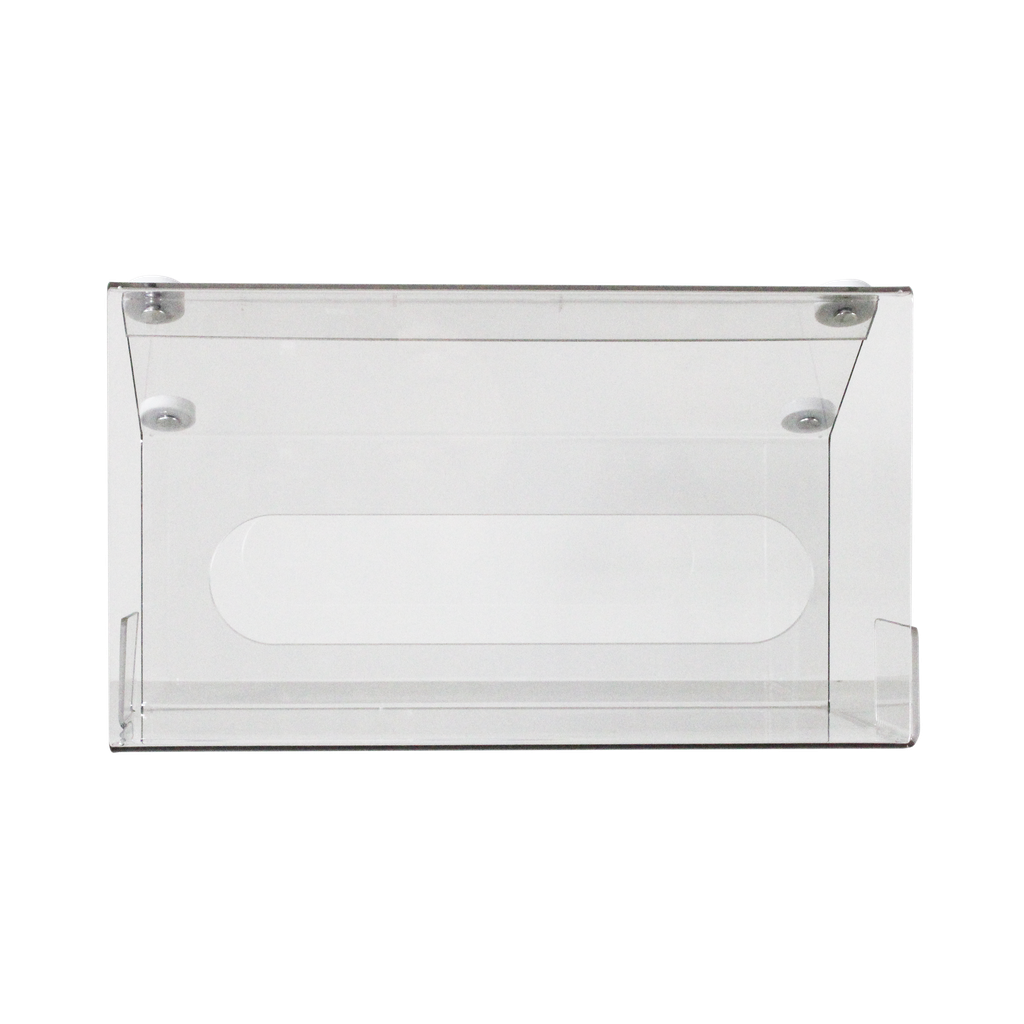 TrippNT 54000 — under-shelf in-use view, large kimwipes dispensing downward