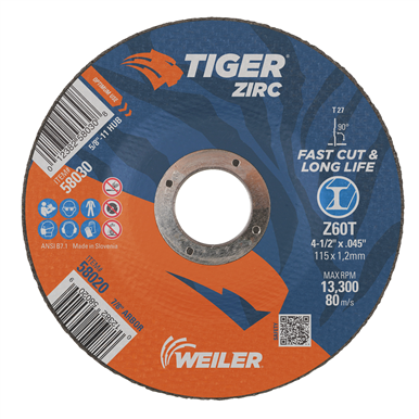Weiler TIGER ZIRC Type 27 Cutting Wheel — Pack of 25