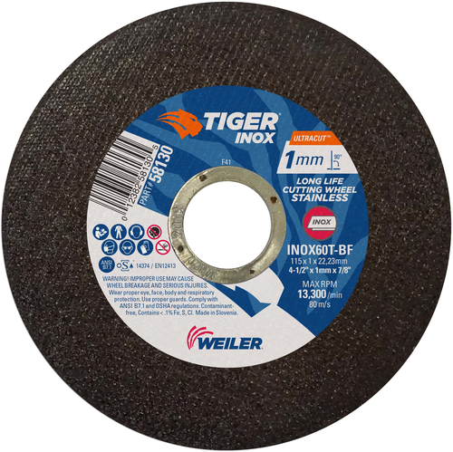 Weiler 1mm TIGER INOX ULTRACUT Type 1 — Box of 50