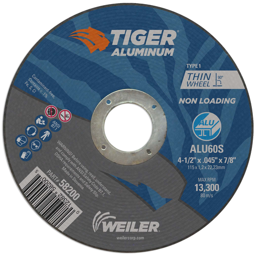 Weiler TIGER ALUMINUM Type 1 Cut-Off Wheel ALU60S 7/8 A.H. 58200 — Pack of 25