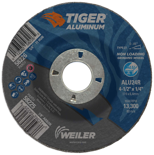 Weiler TIGER ALUMINUM Type 27 Grinding Wheel ALU24R 7/8 A.H. 58225 — Pack of 10