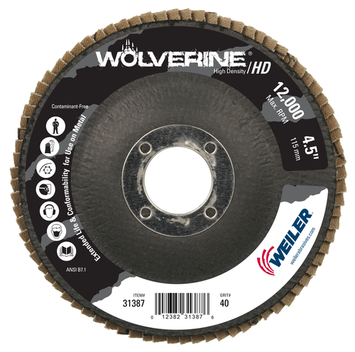 Weiler Wolverine High Density Flap Disc, Flat (TY27), Phenolic Backing