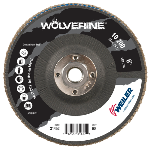 Weiler Wolverine Abrasive Flap Disc, Angled (TY29), Phenolic Backing 31452 — Box of 10