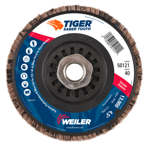 Weiler Tiger Ceramic Abrasive Flap Disc, Conical (TY29), Trimmable 50121