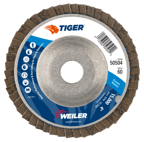 Weiler Tiger Disc Abrasive Flap Disc, Conical (TY29), Aluminum Backing