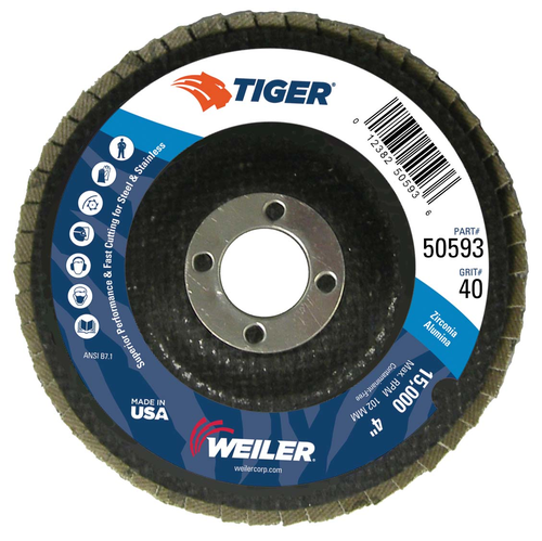 Weiler Tiger Disc Abrasive Flap Disc, Conical (TY29), Phenolic Backing