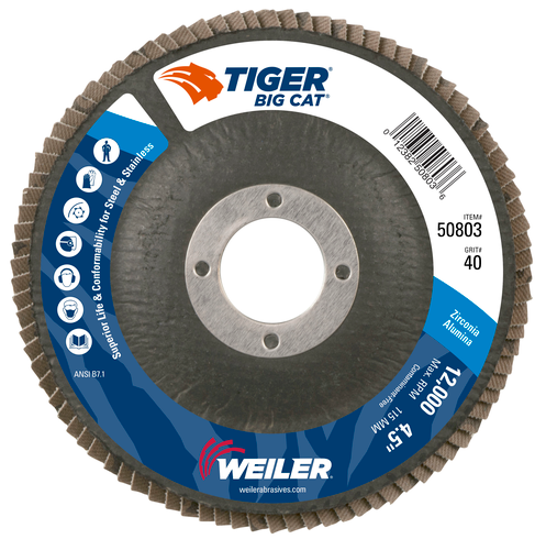 Weiler Big Cat Abrasive Flap Disc, Flat (TY27), Phenolic Backing