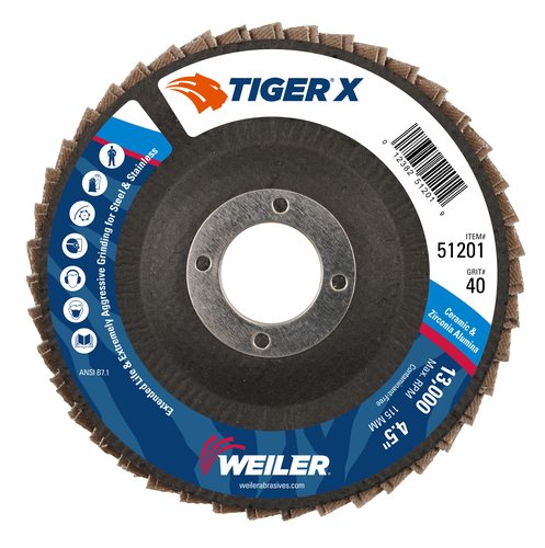 Weiler Tiger X Flap Disc, Angled (TY29), Phenolic Backing — Pack of 10