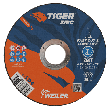 Weiler TIGER ZIRC Type 1 Cut-Off Wheel — Pack of 25