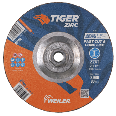 Weiler TIGER ZIRC Type 28 Grinding Wheel — Box of 10