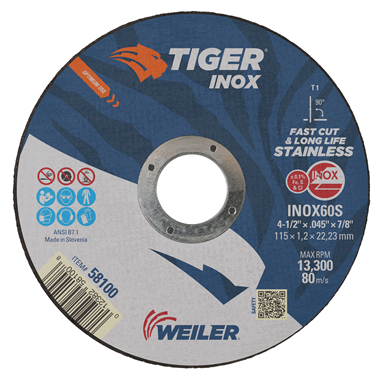 Weiler TIGER INOX Type 1 Cut-Off Wheel — Pack of 25