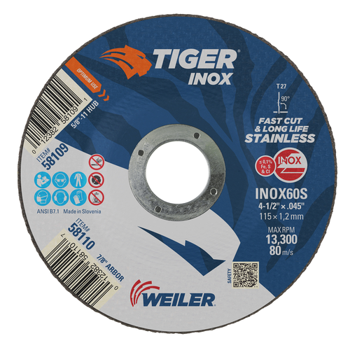 Weiler TIGER INOX Type 27 Cutting Wheel — Pack of 25