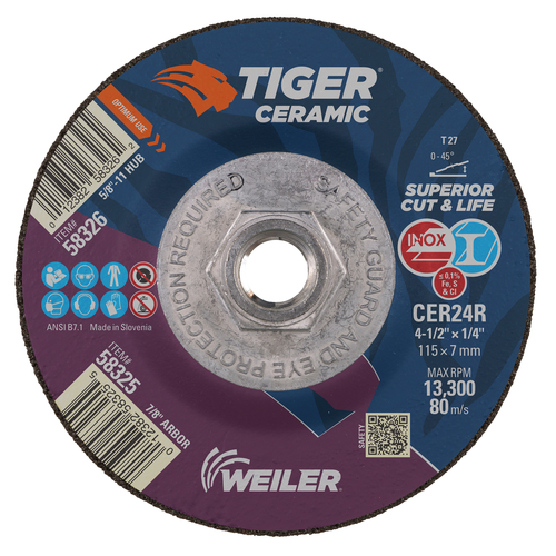 Weiler TIGER CERAMIC Type 27 Grinding Wheel CER24R 5/8-11 Nut — Box of 10