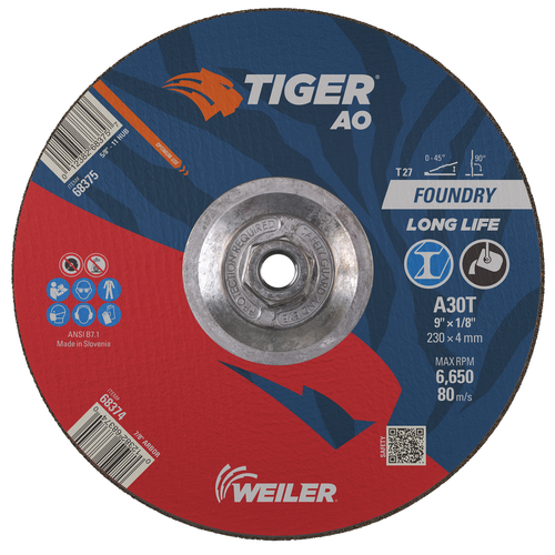 Weiler TIGER AO Type 27 Grinding Wheel A30T 5/8-11 Nut 68375 — Box of 10
