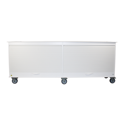 TrippNT 50734 — angled view showing full 94-inch span with HDPE hasp locks on both tambour doors