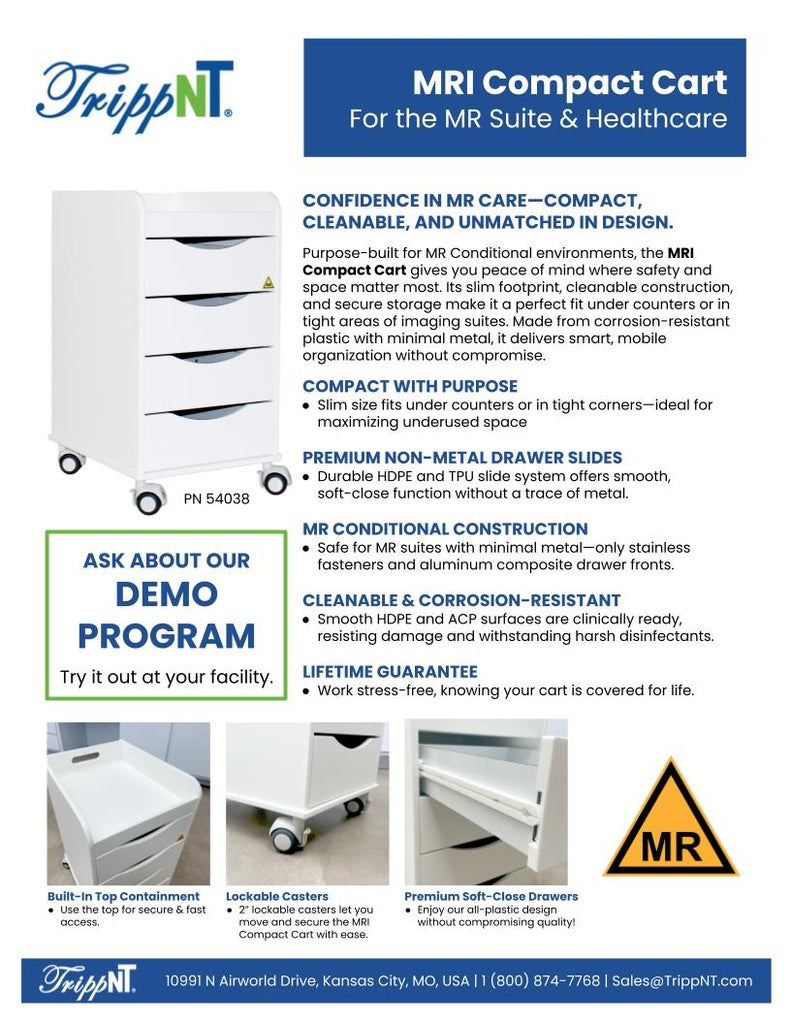 TrippNT 54038 MRI Compact Cart Profile View Under-Counter Compact Footprint