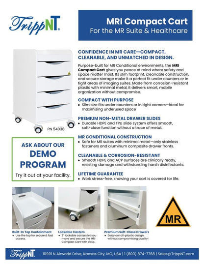 TrippNT 54038 MRI Compact Cart Profile View Under-Counter Compact Footprint