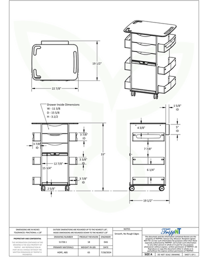 TrippNT 51728 MRI Core DX Cart Engineering Line Drawing Dimensions