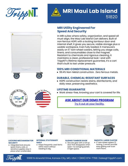 TrippNT 51820 MRI Maui Lab Island Cart - MRI Suite Zone Boundary Supply Staging Lifestyle Shot