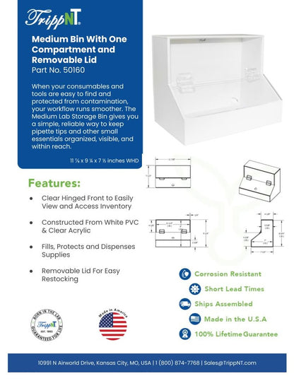 TrippNT 50160 Medium Dispensing Bin - Lab Bench Workstation Staging Lifestyle Shot