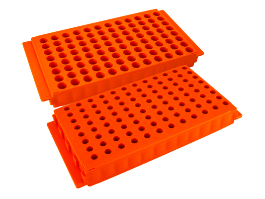 Caplugs® Evergreen 240-6388-E30 — 96-Well Microcentrifuge Tube Rack, PP Orange